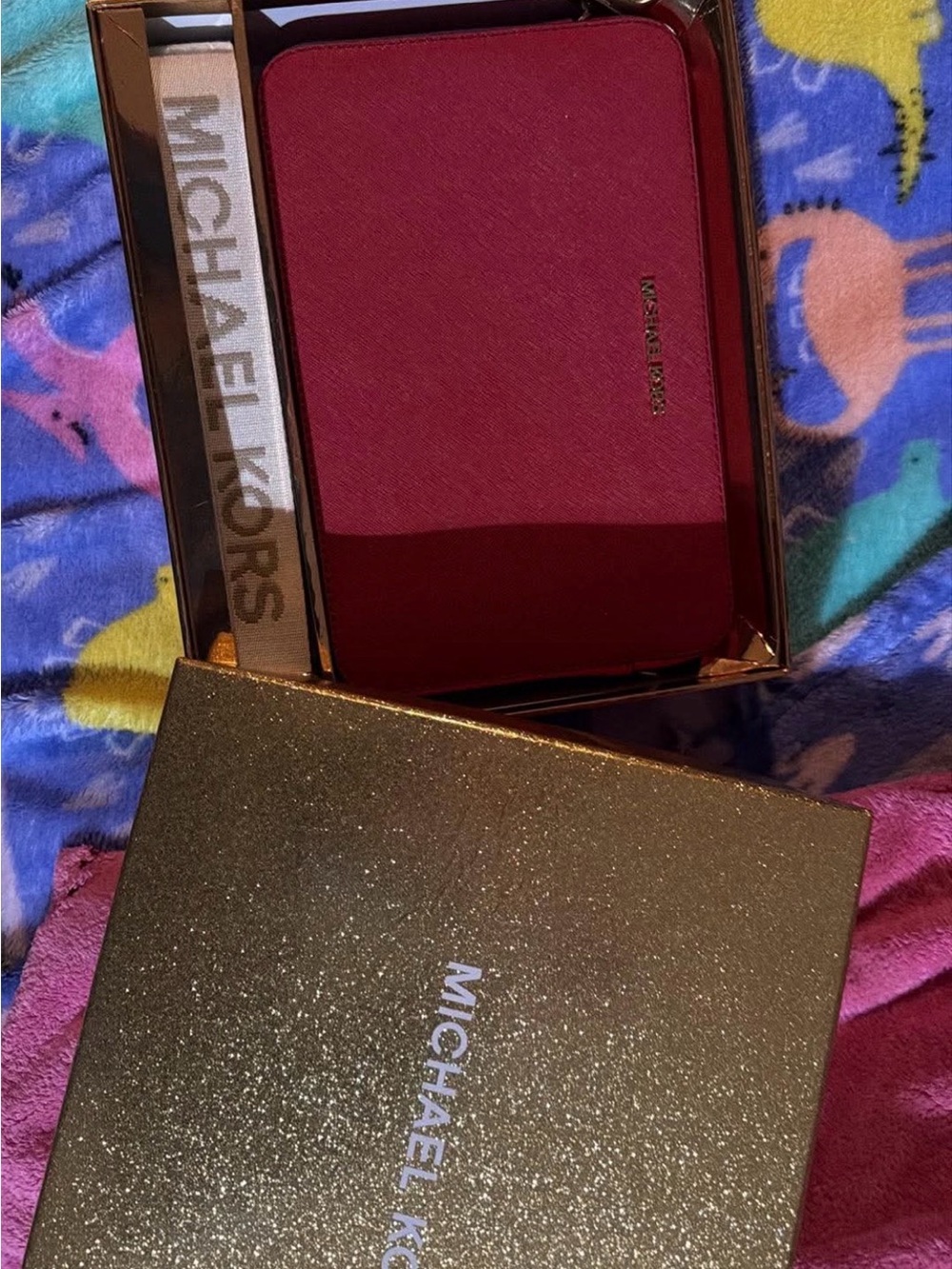 Michael Kors Red and Cream Leather Zip Wallet
